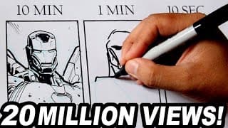 DRAWING IRON MAN in 10 MINUTES, 1 MINUTE & 10 SECONDS!