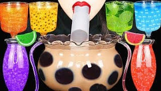 ASMR RAINBOW DRINKS *GIANT BOBA BUBBLE TEA, CANDY, VAMPIRE FROG EGGS TEA, 신기한 물 먹방 DRINKING SOUNDS