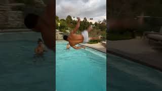Trampoline Flip Challenge in Pool with Professionals! #funny