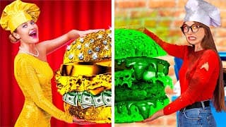 RICH VS POOR STUDENT || Eating a $10,000 Golden Burger! Expensive VS Cheap Food by 123GO! FOOD