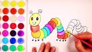 How to Draw Rainbow Caterpillar Coloring Pages for Kids Children Toddlers- Learn Coloring Painting