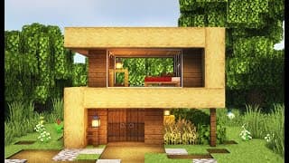 Minecraft |  How to build a Small Survival Wooden Modern House 🏠| Tutorial