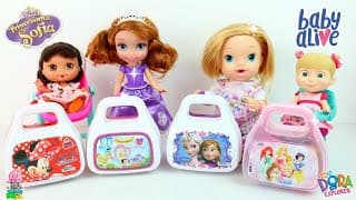 Baby alive e Princesinha Sofia Abrem Lancheiras Surpresa Com Masha eo Urso e Baby Dora ToyToysBr