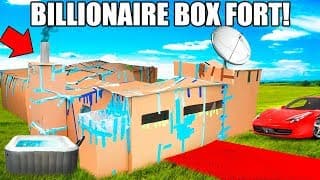 BILLIONAIRE BOX FORT MANSION!!📦💰 24 Hour Challenge: Movie Theatre, Hot Tub, Gaming Room & More!