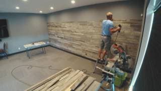 Barnwood Feature Wall Install in a boardroom