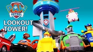 PAW PATROL LOOKOUT TOWER! Chase Paw Patrol and friends with their vehicles!