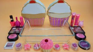 Pink Ice Cream☆Mixing Pink Eyeshadow,Makeup and Glitter Into Slime☆Satisfying Slime Videos