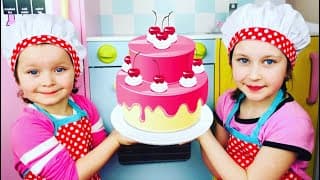 Bake a Birthday Cake! Sisters Cooking Pretend Play