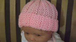 Gorrito para bebe' tejido con dos aguja, Punto Acanelado. Con Ruby Stedman