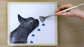 Daily Art #91 / Cat at Moonlight / Acrylic Painting tutorial for beginners