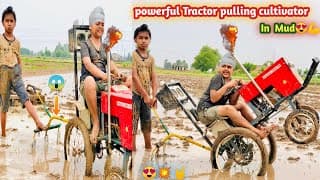 Homemade mini tractor pulling cultivator in Mud |fully powerful Tractor |