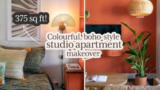 375 Sq Ft Studio Apartment Makeover *COLOURFUL, BOHO STYLE!*