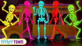 Midnight Magic Five Skeletons Riding On A Bus Song | Spooky Rhymes By Teehee Town