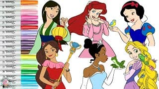 Disney Princess Coloring Book Compilation Snow White Mulan Elena Tiana Ariel Rapunzel