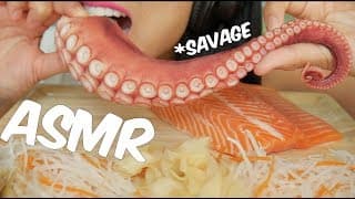 ASMR SALMON & OCTOPUS SASHIMI (RAW SAVAGE Extreme Soft Chewy EATING SOUNDS) No Talking | SAS-ASMR